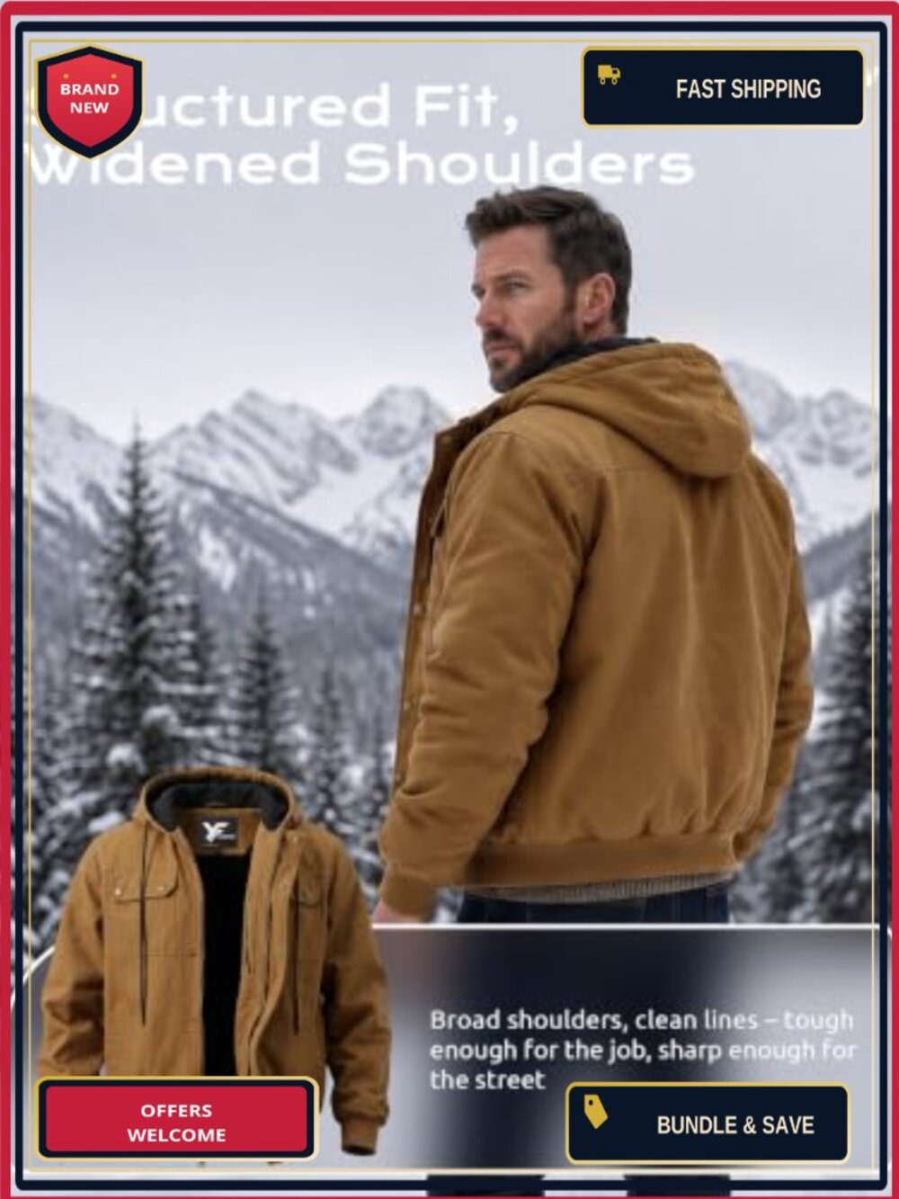 Men's Detroit Fleece Lined Work Jacket Heavy Duty Winter Outdoor - Picture 3 of 6